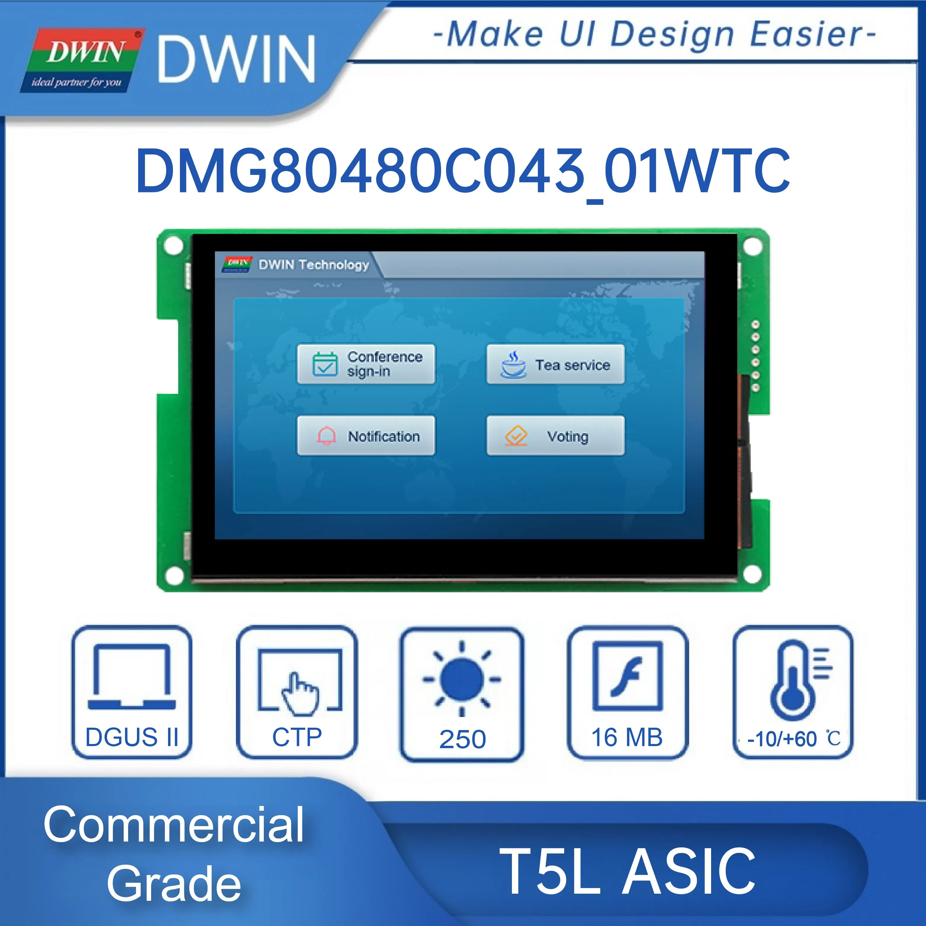 4.3 Inch HMI Intelligent Display IPS LCD Module Screen Capacitive Resistive Touch Panel Connecting Arduino DMG80480C043_01W