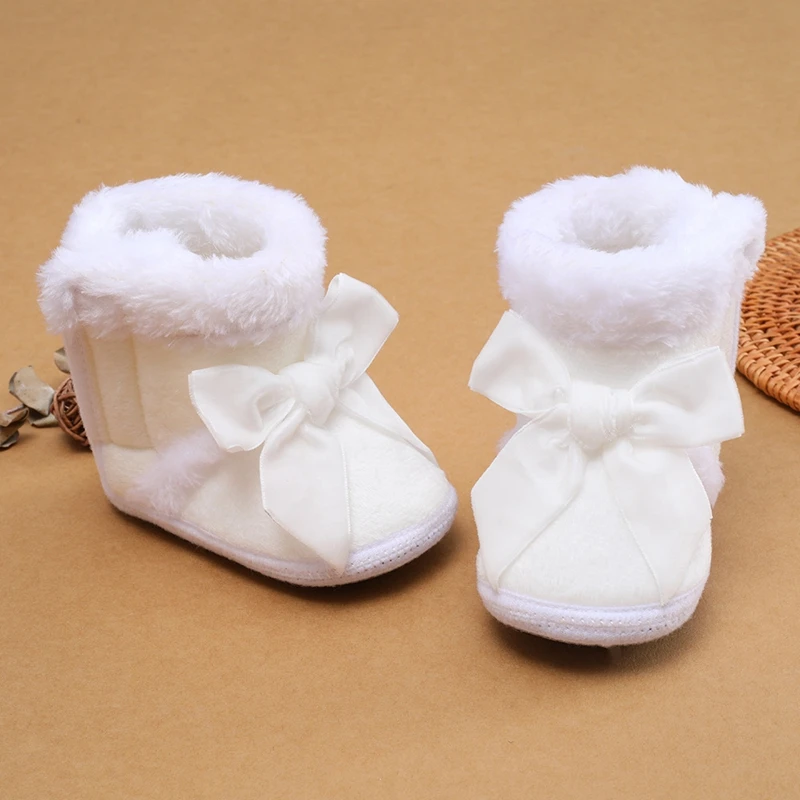 Baby Boots Winter Snow Boots Baby Girl Shoes Infants Anti-Slip Home Patch Color Big Bow Plush Warm Casual Party Winter Boots
