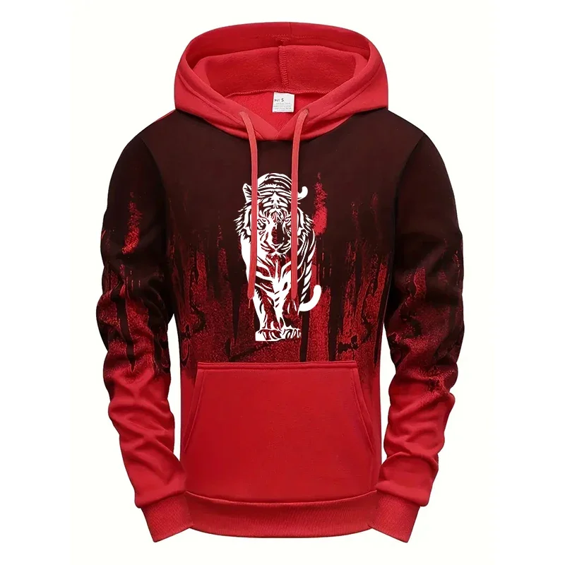 Men's Casual Hoodie with Long Sleeve and Tiger Print