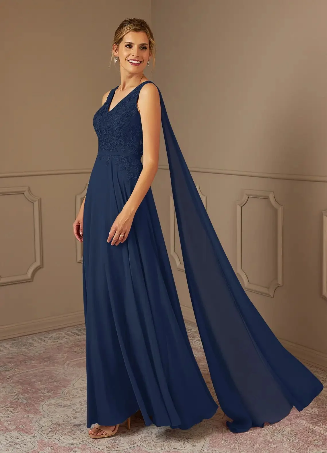 Women's A-Line Chiffon Mother of The Bride Dresses for Wedding Lace Floor-Length Grandmother Dresses with Jacket Evening