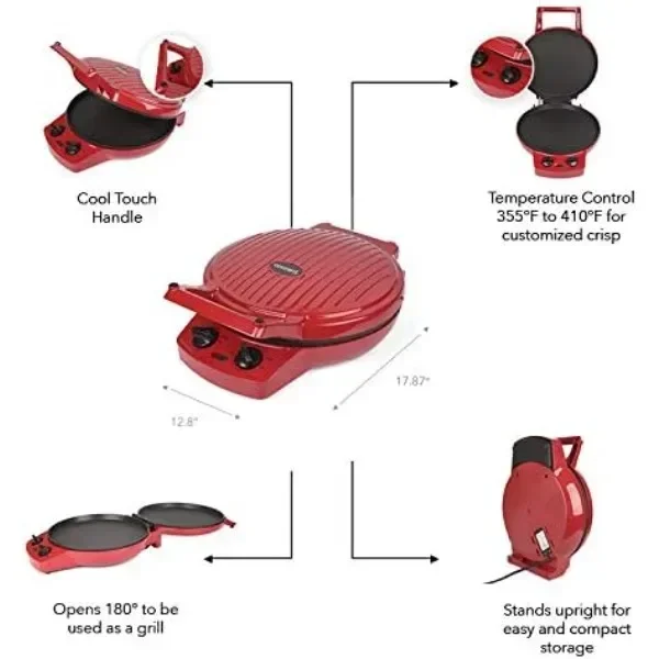 NEW Courant Pizza Maker, 12 Inch Pizza Cooker and Calzone Maker, with Timer &Temperatures control, 1440 Watts Oven convert