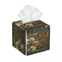 Custom William Morris Woodpecker In Fruit Tree Tissue Box Holder Birds Rabbits Floral PU Leather Facial Tissue Box Cover for Car 1