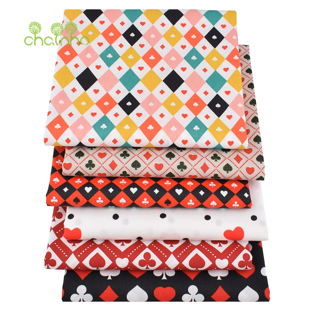 Chainho,Print Twill Weave Cotton Fabric,Patchwork Cloth,DIY Sewing Quilting Material,Poker Pattern Series,2 Specification,2C65