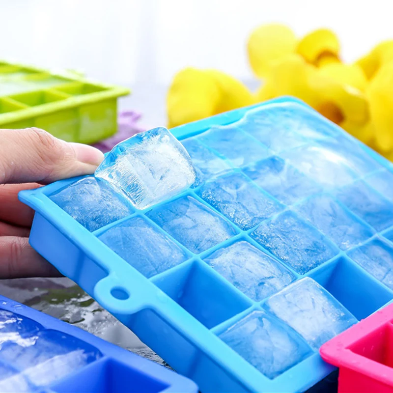 14 Grid Ice Cube Tray Box With Lid Cover Drink Jelly Freezer Silicone Mo lu 