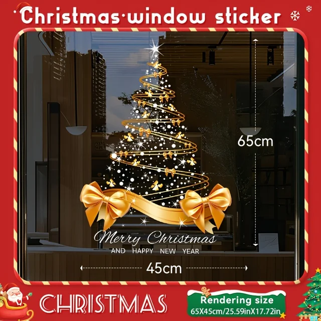 Golden Christmas Tree Electrostatic Sticker – 2025 Décor 6