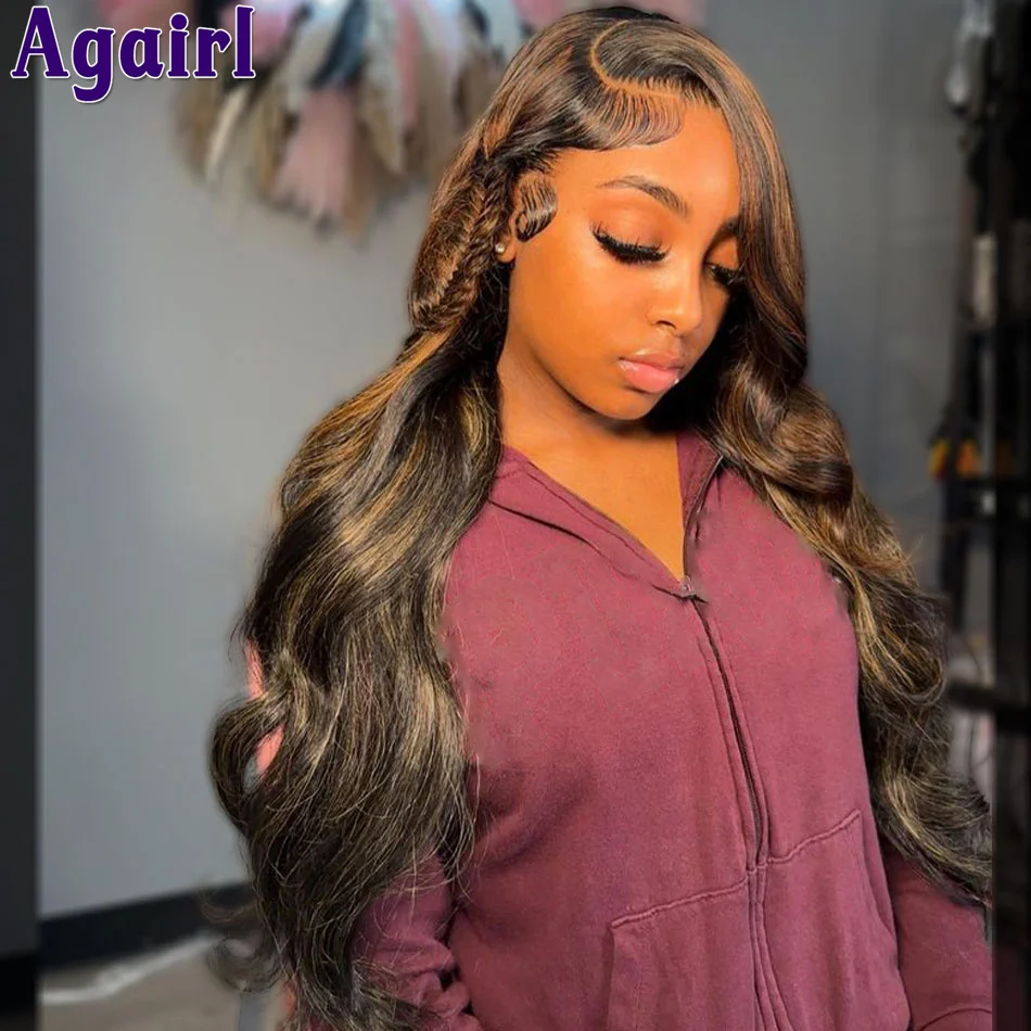 

1B/30 Highlights Brown Glueless Preplucked Body Wave Human Hair Wigs Peruvian Virgin 13x4 13x6 Lace Frontal Wigs For Black Women