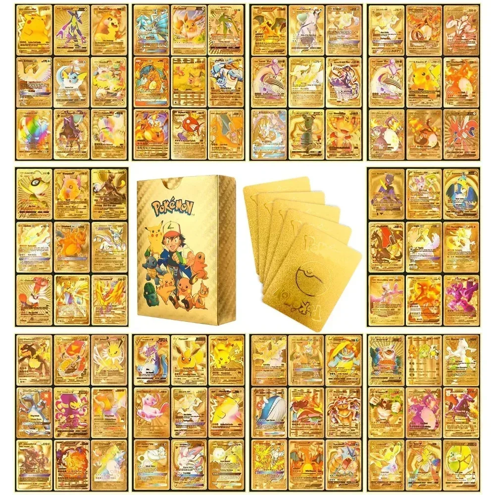 

55pcs/set Pokemon Cards Metal Gold Vmax GX Energy Card Charizard Pikachu Rare Collection Battle Trainer Card Kid Toy Gift