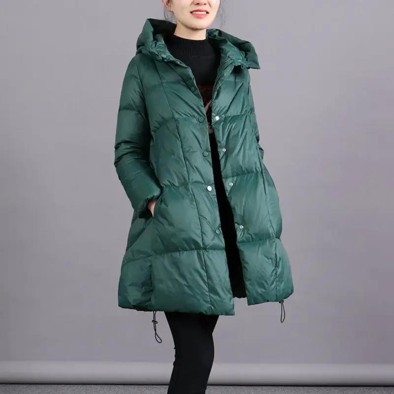 

70% White Duck Down Fashion Down Jacket 2023 New Autumn Winter Warm Women Down Jacket Retro Hooded Loose Single Breasted Coat