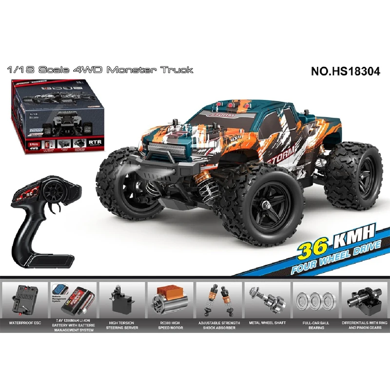 RC Cars HS series high-speed off-road Monster Truck 1:18 full proportion four-wheel drive 2.4G electric remote control car model 5