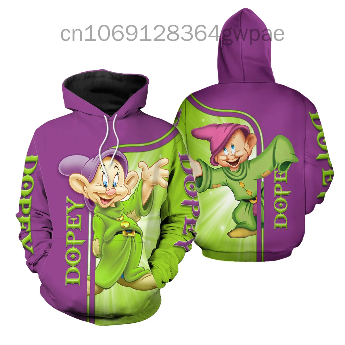 

Толстовка Dopey с капюшоном Dopey Seven Dwarfs Disney 3D, мужские и женские повседневные Ретро толстовки, модная уличная одежда