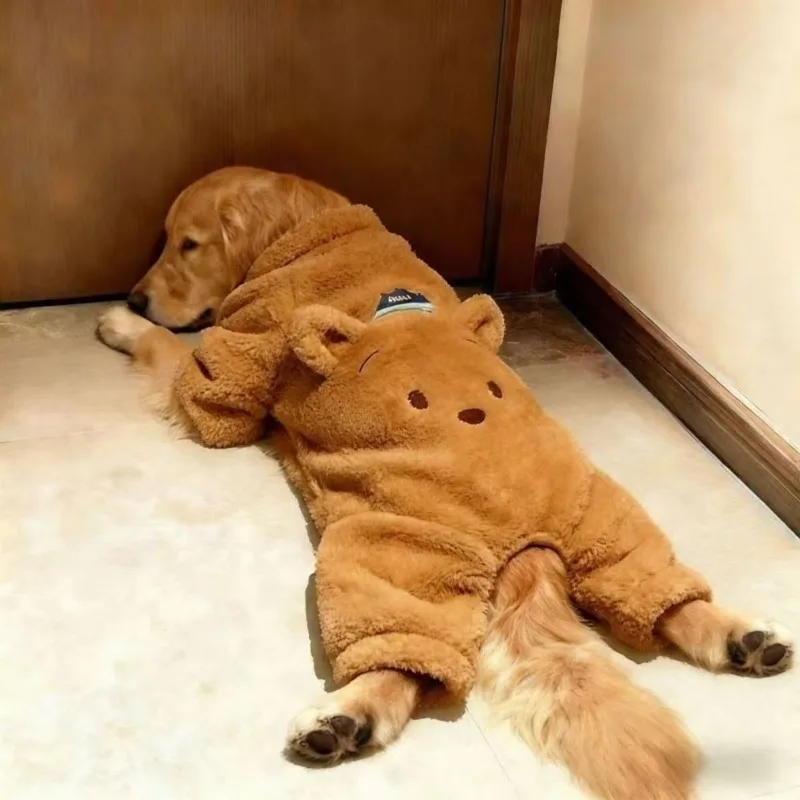 대형견용 4족 강아지 겨울 원지, 골든 리트리버, 사모예드, 래브라도를 위한 양면 플리스 털빠짐 방지 파자마
