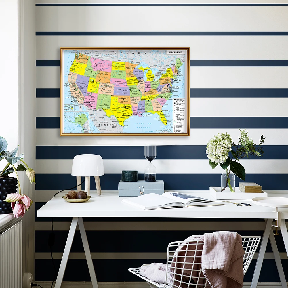 World Map Poster 59*42cm United States Political Map Wall Art Poster