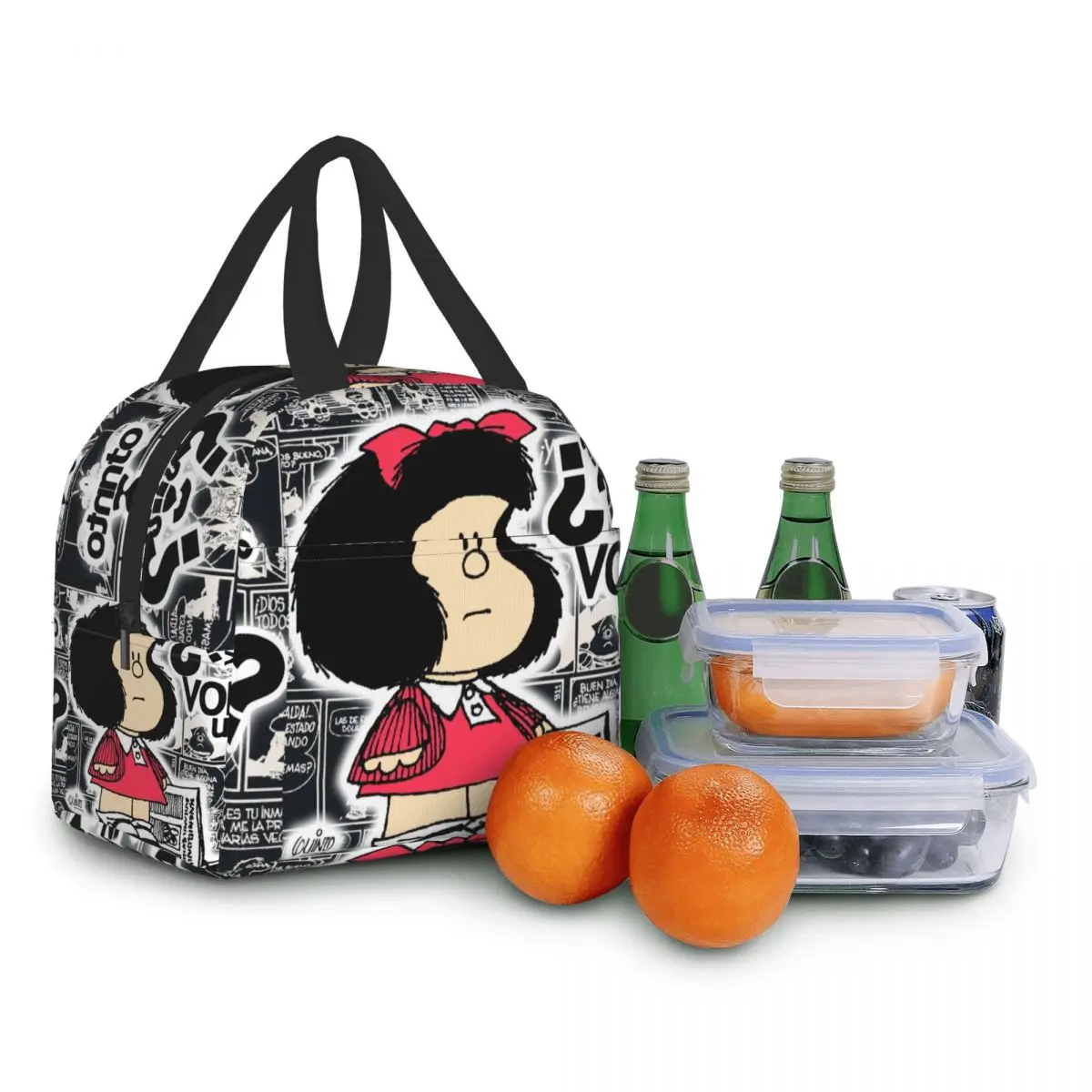 Vintage Quino Comic Mafalda Insulated Lunch Bag for Women Portable Cartoon Mang Thermal Cooler Lunch Box Office Picnic Travel
