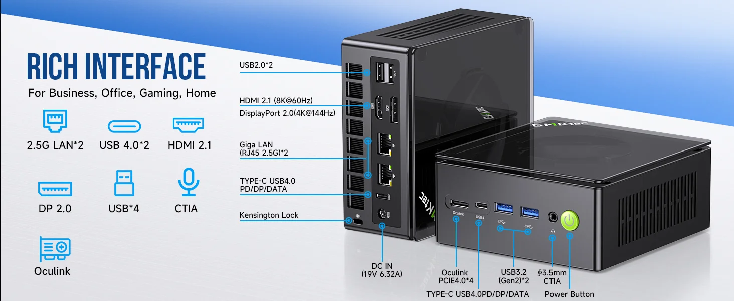 GMKtec K8 Plus AMD Ryzen 7 8845HS MINI PC Oculink Windows 11 Pro DDR5 M.2 2280 SSD WIFI6 BT5.2 Desktop Mini PC Gamer Computer