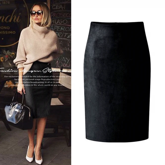 

2021 New Deerskin Velvet Women's Daily Simple Winter Girls' Professional Wrap Hips High Waist Self-cultivation Skirt Black