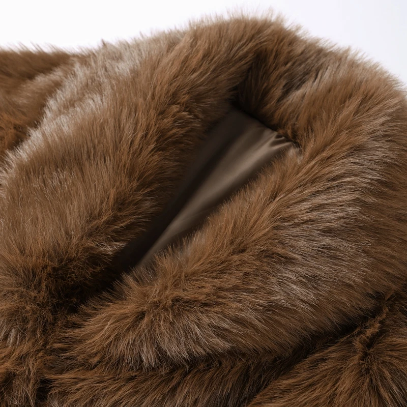 Luxury Brown Faux Fur Coats Women Fashion Full Sleeve Lapel Long Warm Jacket Winter Fluffy Thick High Street Outerwear New