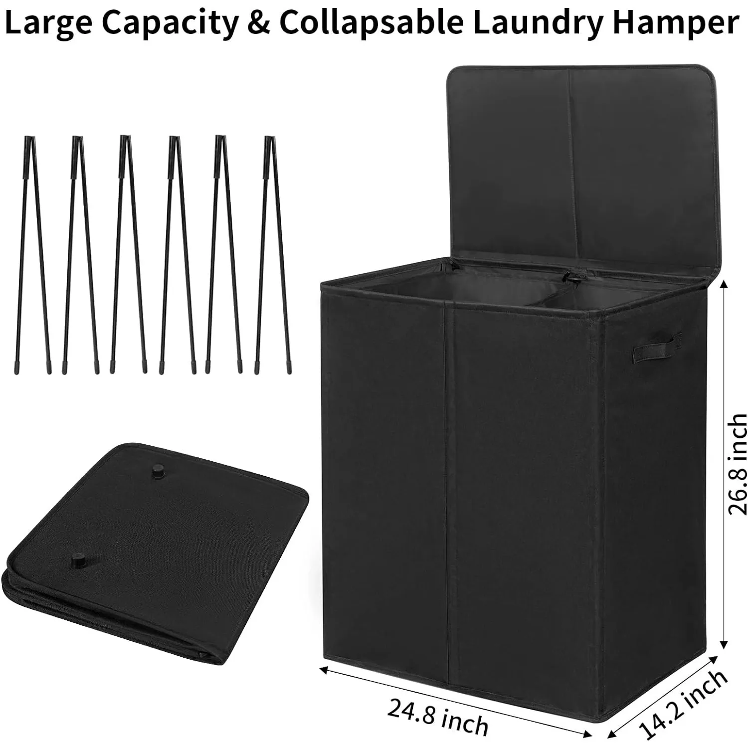 Clothing Sorting Basket WOWLIVE 154L Double Laundry Hamper with Lid and Removable Laundry Bags Large Dirty Clothes Hamper 2 section Collapsible