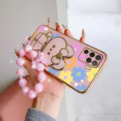 3 - Piece Colored Flower Set: Phone Case, Lanyard & Rabbit Stand for OPPO A38 (PURPLE)