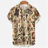 Mermaid retro printed shirts Men's European and American pattern Summer casual short sleeved shirt Hawaiian button 2