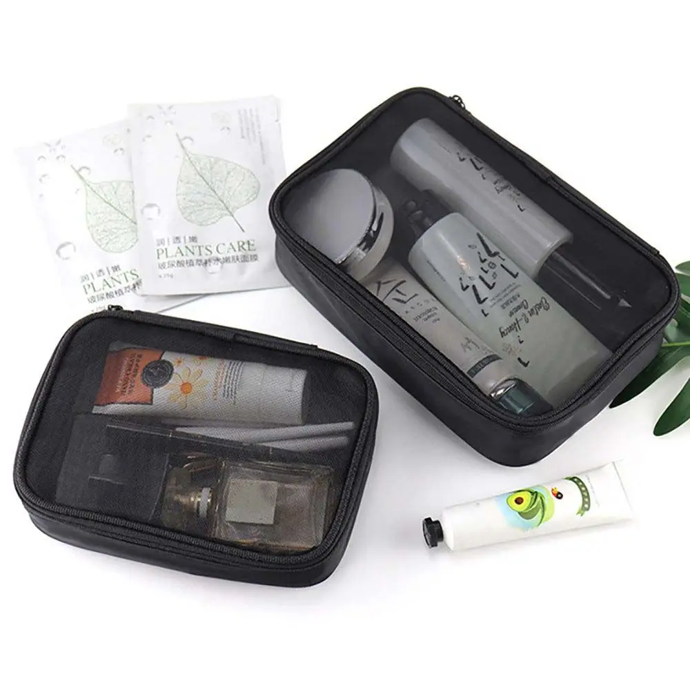 

Casual Simple Travel Zipper Makeup Organizer Nylon Wash Pouch Mesh Cosmetic Bag Bath Storage Makeup Case Storage Bag