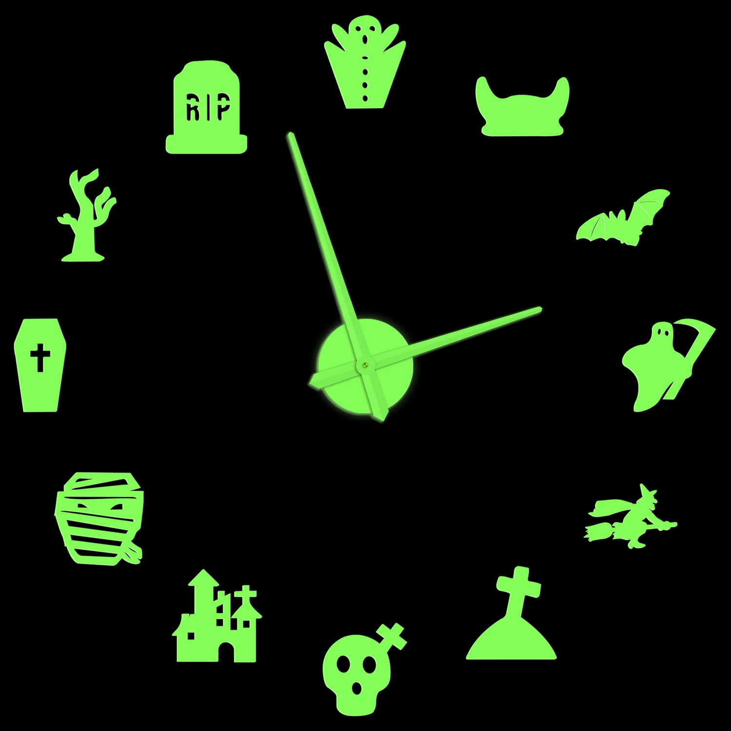 

Halloween Party Luminous Wall Clock Halloween Treats Macabre Sign Horror Home Decor Frameless DIY Big Needle Watch Glow In Dark