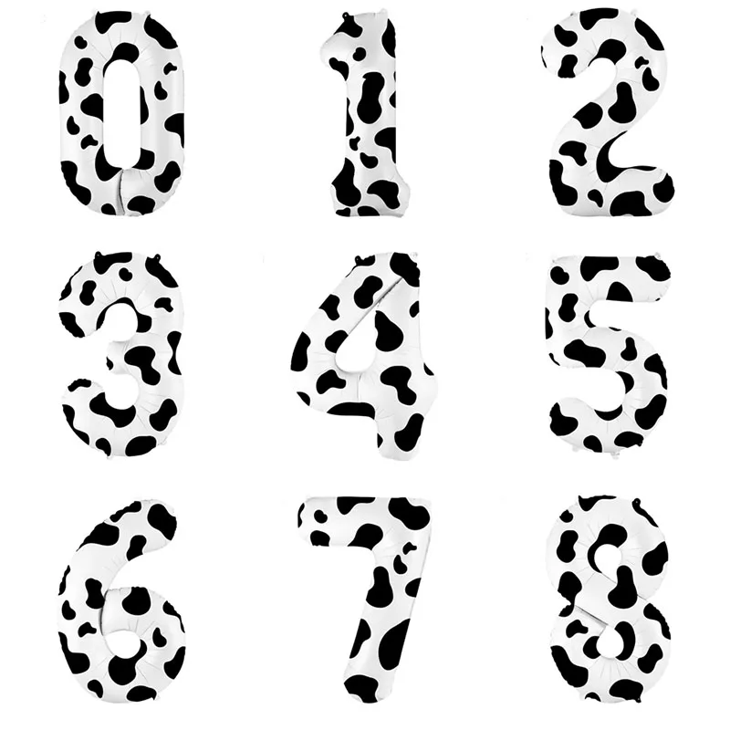 

1pcs/lot Cow Balloons Number Cow Print Balloons For Children's Party Western Cowboy Theme Kids Birthday Party Decoration