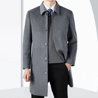 Autumn Winter Men's Wool Coats High Quality Business Casual Turn Down Collar Woolen Trench Outwear England Style Male Long Coat