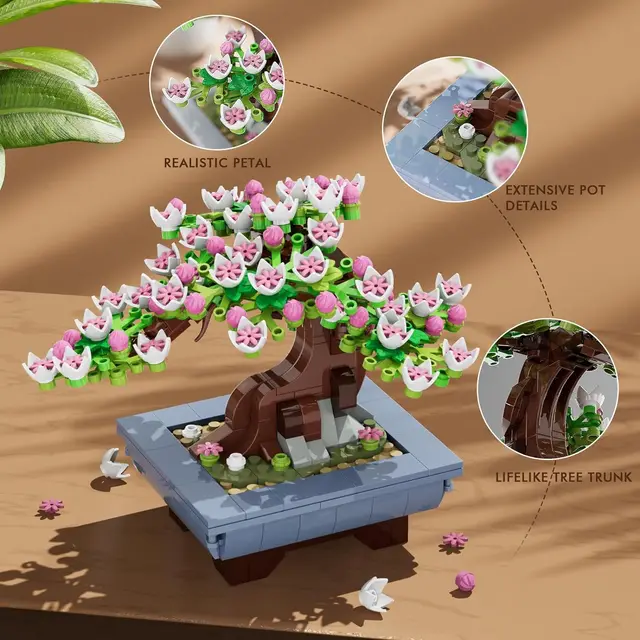 HOGOKIDS Flower Bonsai Tree Building Set 4 Seasons Sakura Bonsai Building Blocks Plant Collection Decorative Kit Christmas Gift 4