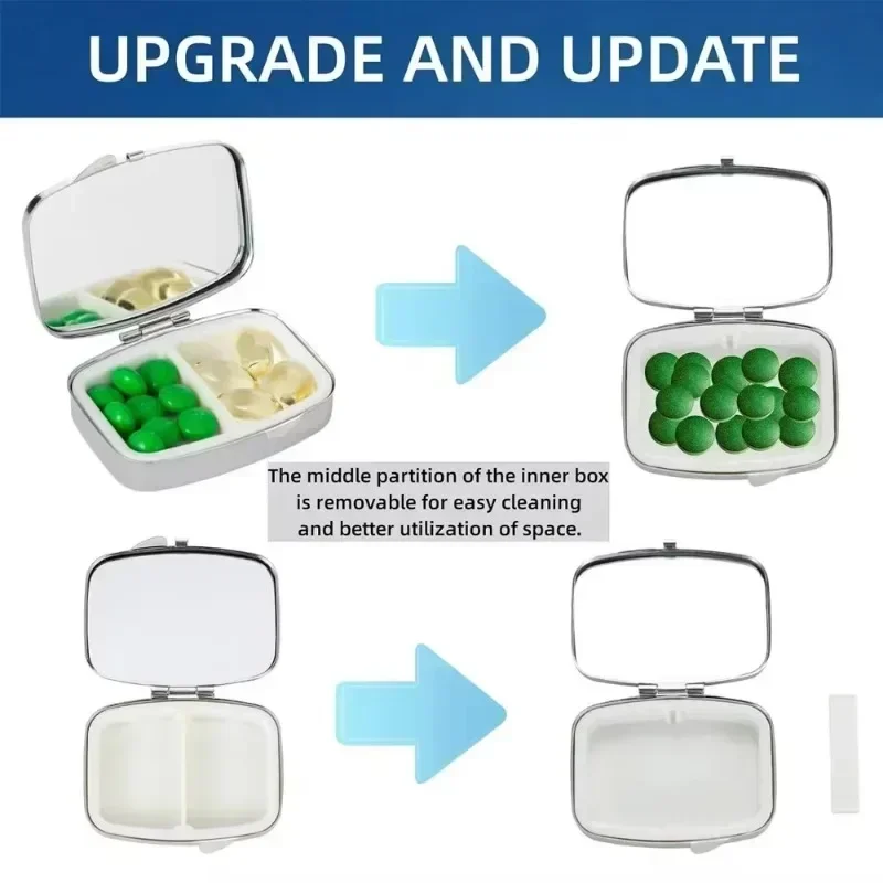 Portable Bling Crystal Pill Box 2 Compartments Daily Pill Organizer Small Travel Pill Case for Purse or Pocket to Hold Vitamin