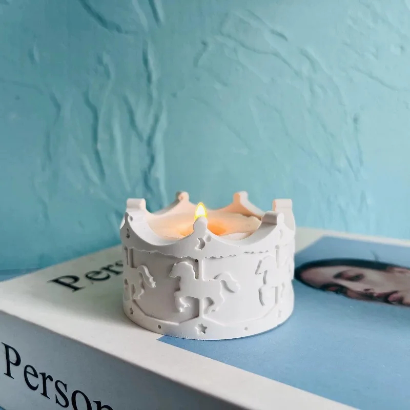 Carousel Storage Jar Silicone Mold Horse Aromatherapy Candle Holder Casting Molds Jewelry Storage Organizer Box Mold