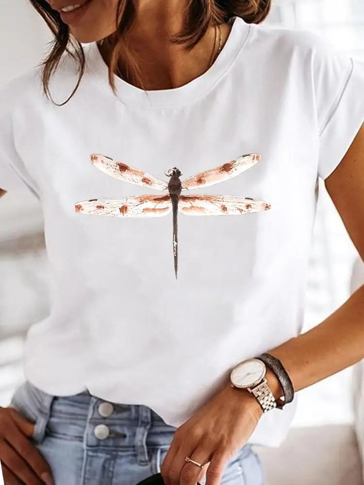 Short Sleeve Fashion Female Graphic Tee Women Print Dandelion Dragonfly 90s Summer Casual Clothes Ladies T Clothing T-shirts