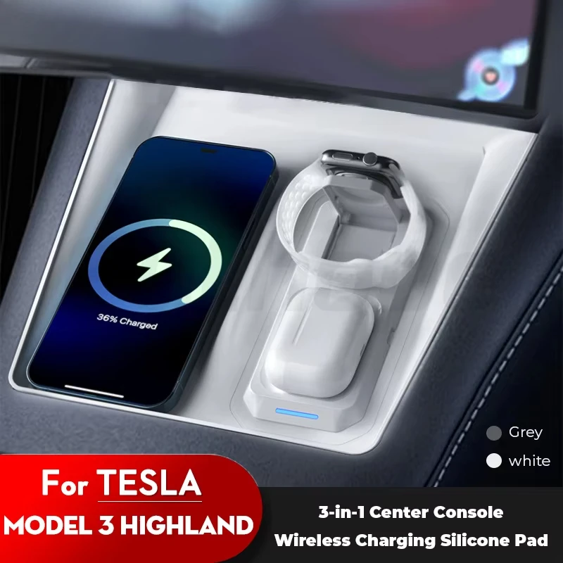 WinWay Center Console Wireless Charging Silicone Pads For Tesla Model Y 3 Charging Mobile Phones Headphones Watches wireless charging pad