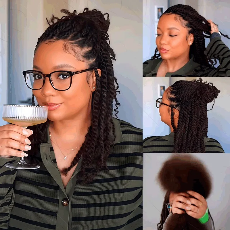 Afro Kinky Bulk Human Hair 10"-22" (50g) Pre-Stretched Natural Color 1B/2/4/Blond Color qvr Hair for Braiding Dreadlock Twist 5