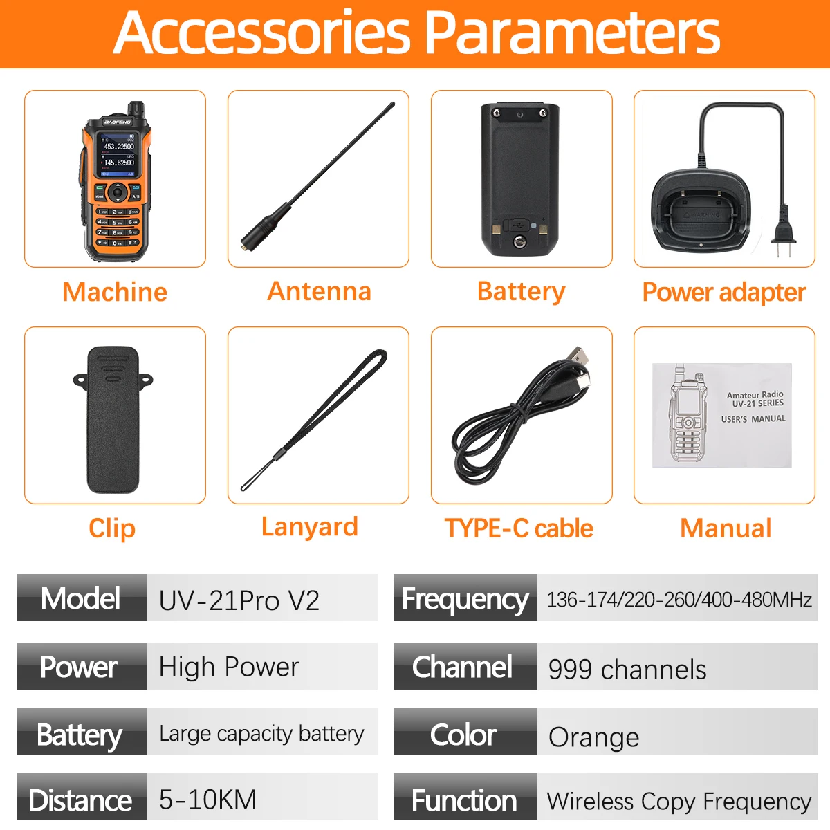 BaoFeng UV-21 Pro V2 Wireless Copy Frequency Type-C Walkie
