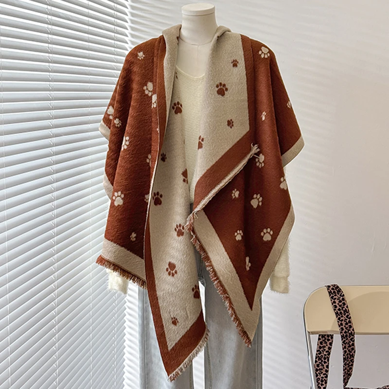 2025 Women's Luxury Brand Cashmere Winter Shawl - Cute Allover Print with Tassels Pashmina Wrap Bandana