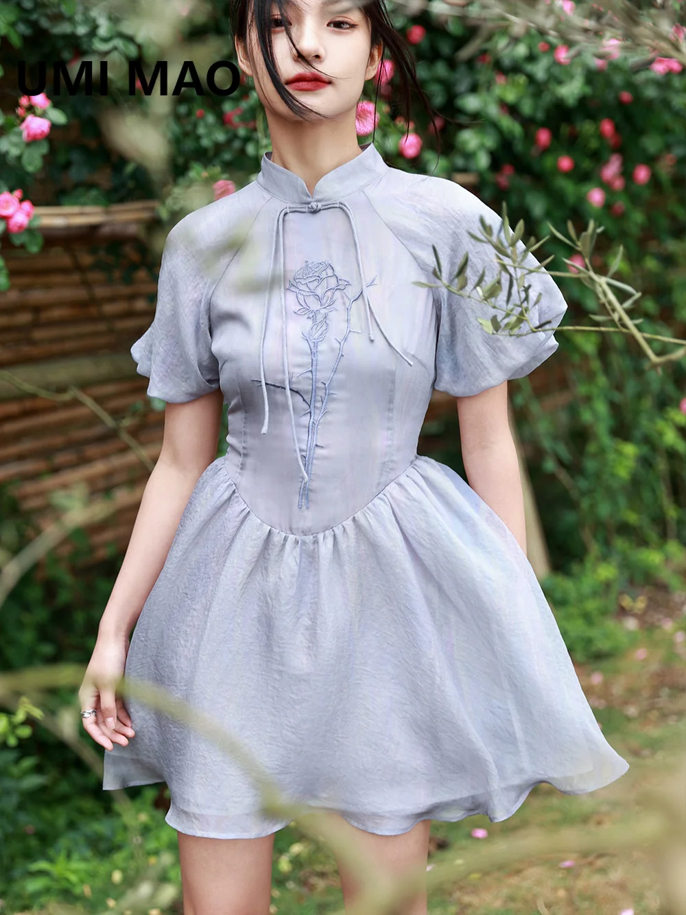 

UMI MAO New Chinese Chiffon Dress Elegant Women's Summer New Romantic Fairy Style Small Short Skirt Dresses Femme Y2K