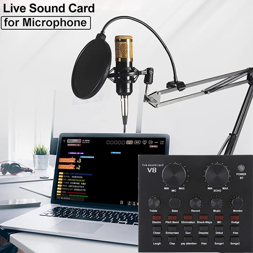 V8 Sound Card Audio Set Interface External Usb Live Microphone Sound Card Bluetooth Function For Computer Pc Mobile Phone Singin audio interface mixer soundcard microphone