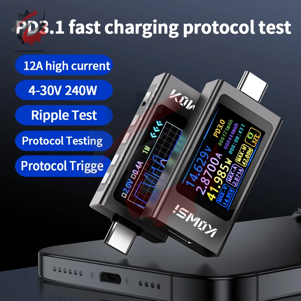 KWS-X1 Tester USB C Multimetro Digitale 40V 12A – Voltmetro Con Display IPS E Rilevamento Ripple - 4