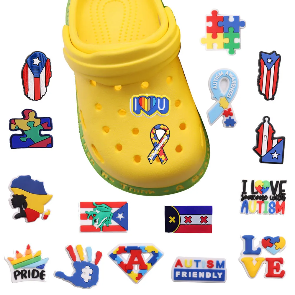 50Pcs PVC Shoe Charms Oil Painting Color Puzzle Tie English Style