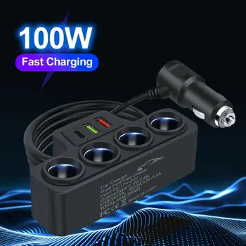 100W Car Plug Lighter USB Charger PD Quick Charge Power Adapter One-to-four Multifunctional Socket For Mobile Phone Charger