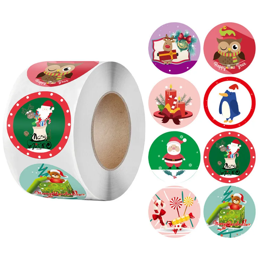 

500Pcs/Roll 1/1.5 Inch Christmas Theme Santa Elk Stickers Envelope Baking Seal Labels Xmas Kids Gifts Box Package Decor Stickers