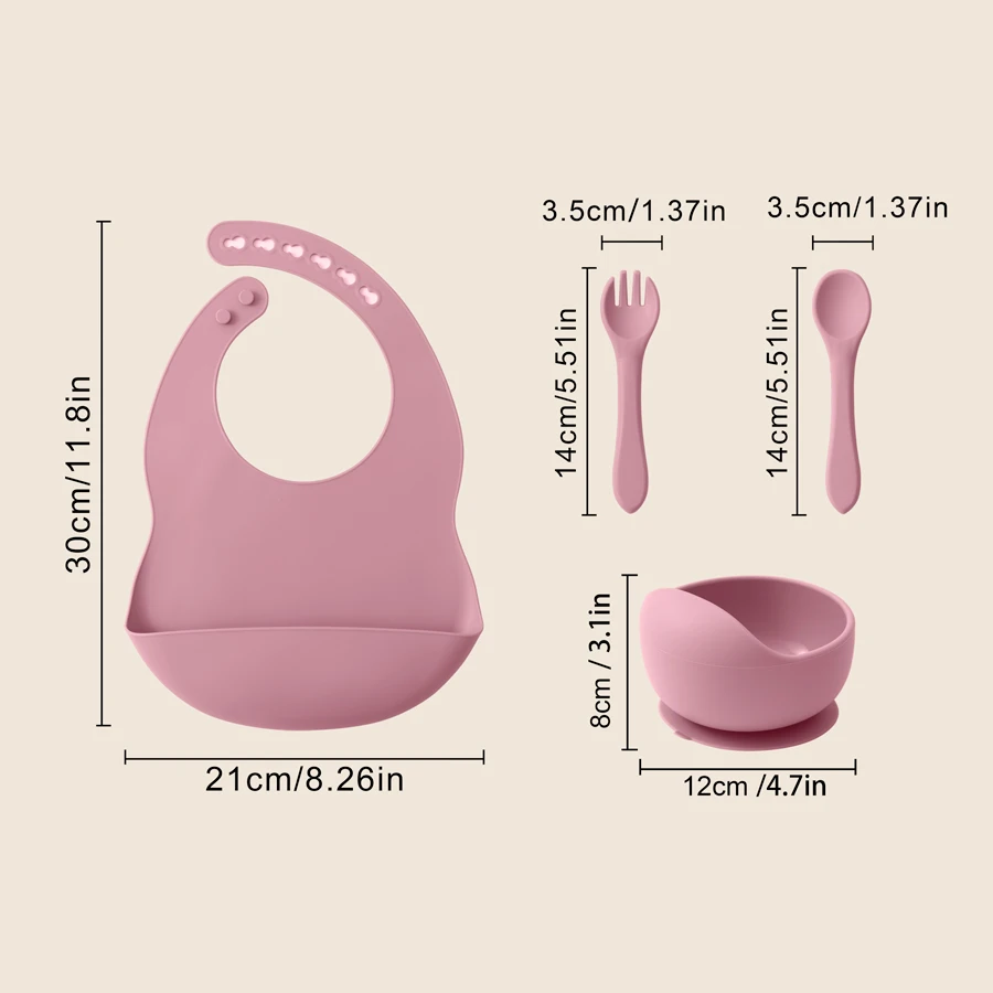 4PCS Baby Silicone Tableware 6-speed Adjustment Bib Suction Non-slip Bowl Feeding Training Spoon Fork Color Contrast Dinner Set 5
