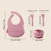 4PCS Baby Silicone Tableware 6-speed Adjustment Bib Suction Non-slip Bowl Feeding Training Spoon Fork Color Contrast Dinner Set 5