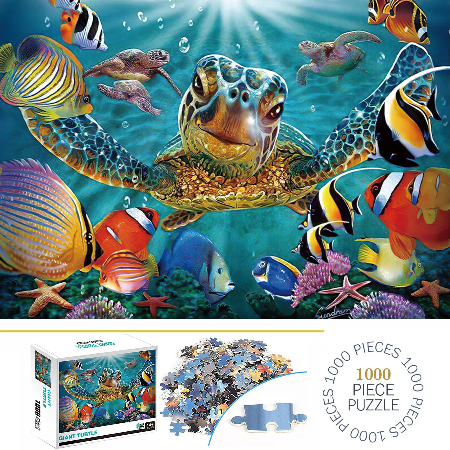 1000 Pieces Giant Turtle Jigsaw Puzzle Home Decor Adults Puzzle Games Family Fun Floor Puzzles Educational Toys for Kids