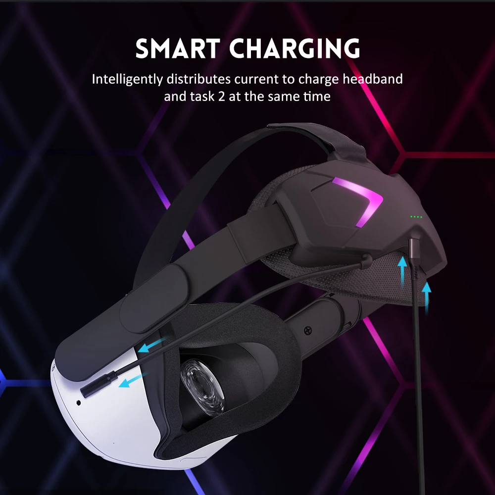 Curea de cap reglabilă de 5000mAh pentru Oculus Quest 2, suport îmbunătățit, confort tactil, baterie încorporată, accesorii_voghion.com