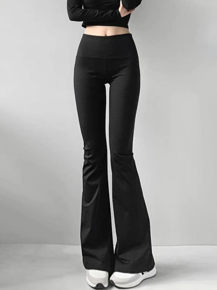 Spring Summer Black Flare Pants High Waist Black Vintage Skinny