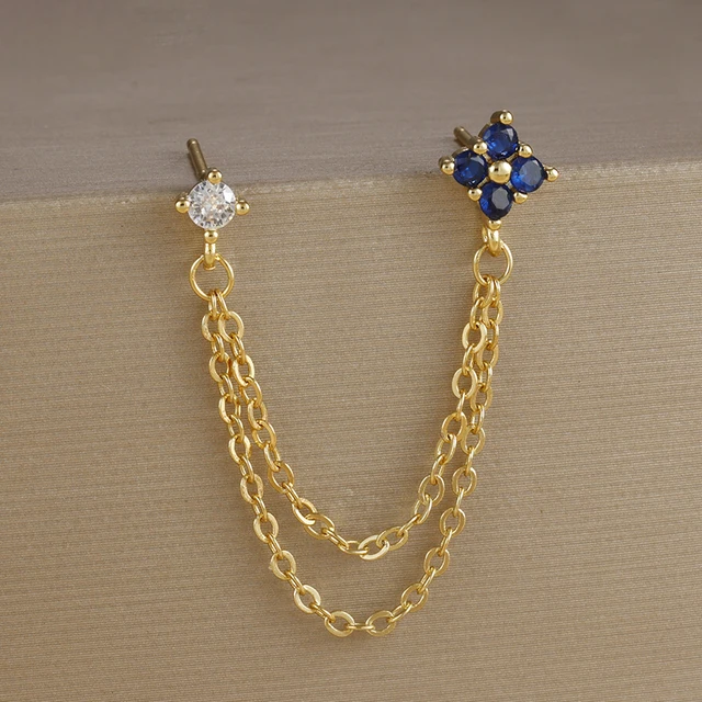 Boucles d'oreilles carrées suspendues en acier inoxydable, 2 pièces, pierre d'anniversaire de décembre, chaîne en zircone cubique, fleur, bijoux de perçage