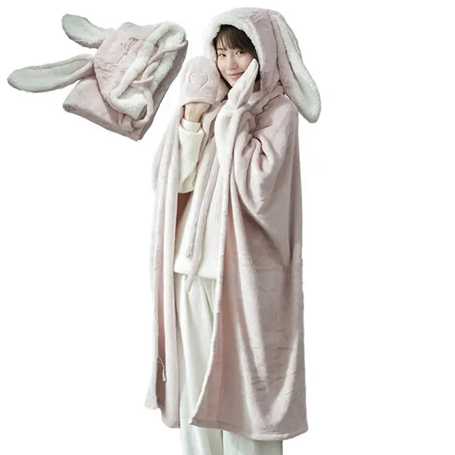 Blanket Hoodie For Women Bunny Ear Blanket Cloak Soft Breathable Bunny Ear Blanket Hooded Cloak For Women Birthday Gift 1