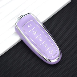 Premium TPU Car Key Case Cover - 5 - Button Protection Shell (Silver edge purple)