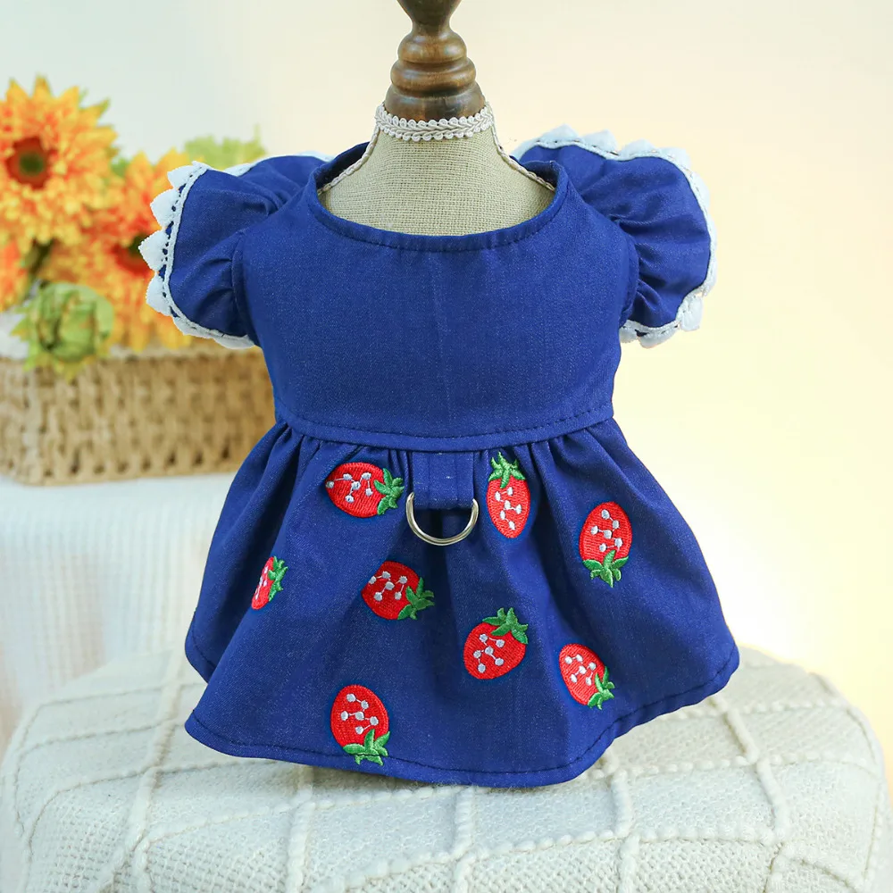 

Puppy Denim Skirt Autumn Spring Fashion Cartoon Dress Pet Cute Desinger Clothes Small Dog Harness Cat Shirt Poodle Yorkshire